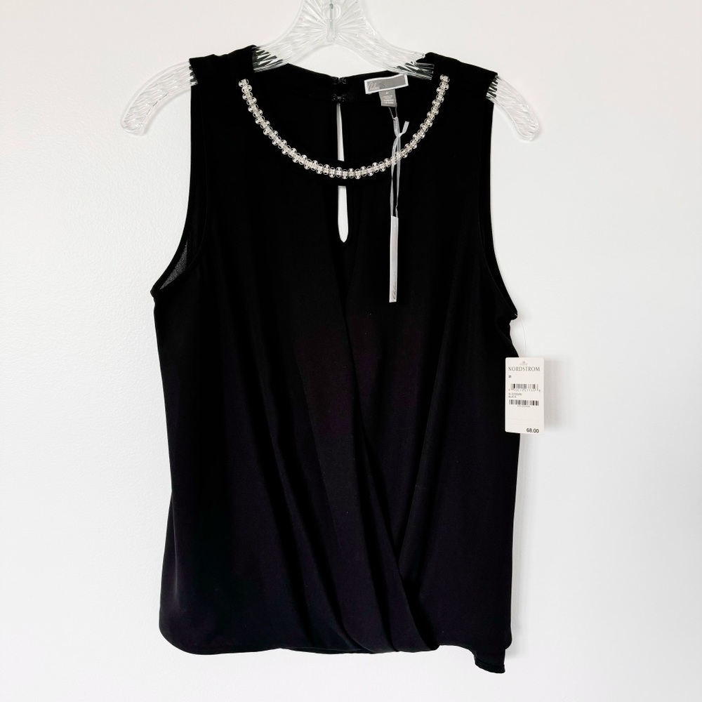 NWT Chelsea28 Black Camisole with Rhinestone Trim Medium